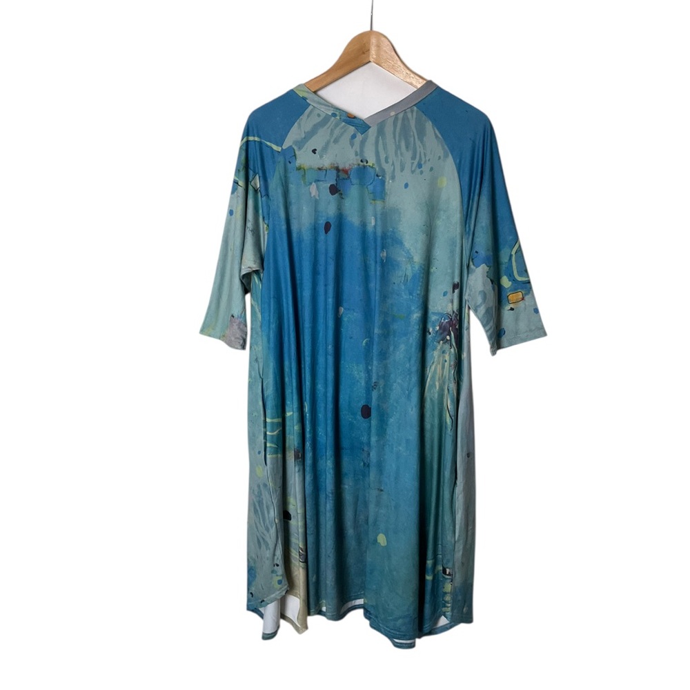 NWT 3 Potato Dress Tunic Green Print Floral Art to Wear S/M 2835